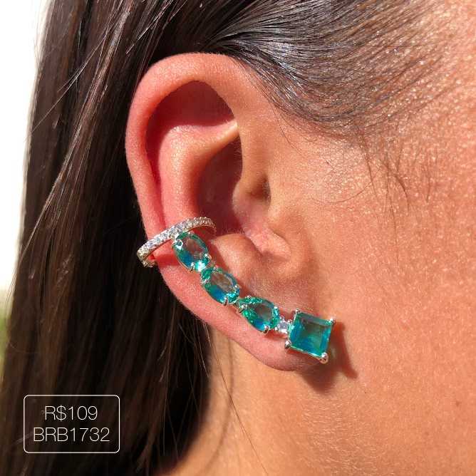 Ear Cuff Luxo 2023 Esmeralda Prateado